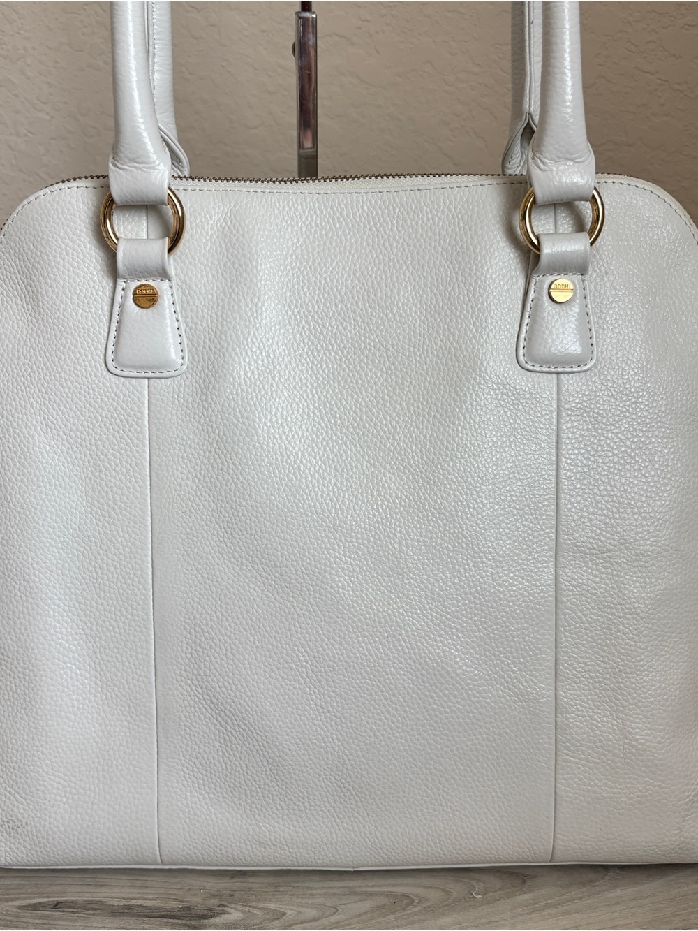 BODHI White Soft Pebbled Leather Tote Bag Large Shoulder Satchel Gold Hardware - Picture 7 of 11
